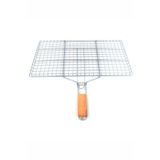 ÇELİKPORT Ahşap Saplı Mangal Izgarası Galvanizli Paslanmaz Kafes Demir 32 x 42 cm rahat yapı