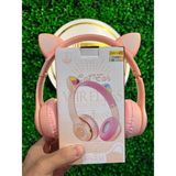 Çeliktech Kedi Bluetooth Kulaklık Kablosuz Kulaklık Çocuk LED Işıklı - Pembe