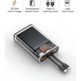 ÇELİKWORK 10000mAh Dijital Ekran Powerbank 22 5W Hızlı Şarj 1 USB 1 Type C Girişli Type C ve Lightning Kablolu - Siyah