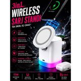 ÇELİKWORK 15W 3'ü 1 Arada Manyetik Kablosuz Şarj Standı MagSafe Uyumlu RGB Işıklı iPhone iWatch AirPods BEYAZ