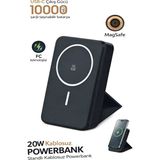 Çelikwork 20W Wireless Magsafe Lüx Deri Stand Kablosuz 10.000 mAh Siyah Powerbank