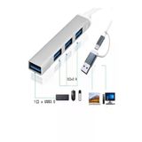 çelikwork inspiring technology FH-6 Metalik 4İN 1 USB + Type-C Çevirici, USB 3.0 Hızlı Klavye-Mouse Data Çoklayıcı HUB