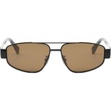 Celine CL40281U 01E Unisex Güneş Gözlüğü - Pilot Çift Köprü Form Siyah Metal Çerçeveli Kahverengi Camlı - Çok Renkli