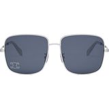 Celine CL40284U 16V Kadın Güneş Gözlüğü - Oversize Kare Form Gümüş Metal ve Kemik Çerçeveli Mavi Camlı - Çok Renkli