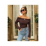 CELİORA STYLE Kadın Kayık Yaka Omuz Açık Fitilli Triko Bluz Uzun Kollu Slim Fit Basic Günlük Şık 8 Renk