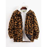 CELLEBII Erkekler için Ceketler - Erkek Leopar Baskılı Fermuarlı Kapüşonlu Sweatshirt Olmayan Oyuncak Ceket (Renk: Çok Renkli, Beden: XX-Large)