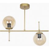 Çello Modern Tasarım Metal Eskitme Gold Renk Bal Camlı Yemek Masası Üstü -Salon 2 Li Avize - Altın - Seçenek 1