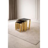 Çelsan Kare Evol 3’Lü Gold Zigon Sehpa Siyah Camlı Çubuklu Metal Tasarım Yerli Üretim