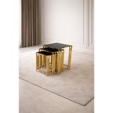 çelsan Kare Evol 3’lü Zigon Sehpa Seti – Gold Metal Ayaklı Siyah Cam – Yerli Üretim