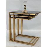 Çelsan Zipra 3’lü Zigon Sehpa Gold Metal Ayak Siyah Camlı