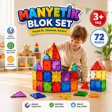 Celsen Home 72 Parça Manyetik Yapı Blokları - Çocuklar Için Renkli 3 Boyutlu Kare Üçgen Karo Oyun Seti Oyuncak Yap-Boz
