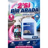 CELVIA Temizlik 2’si Bir Arada Temizlik Seti&Leke Sökücü 1LT+ Koltuk ve Halı Yıkama makine Şampuanı Köpük Ayarlı 5LT