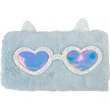 Cem Dolphın Kedi Kulaklı Gözlüklü Peluş Kalem Çantası Mavi - Renkli - sTANDART