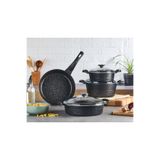 Cem İtal Crystal Döküm 7 Parça Siyah Granit Set, Tencere 20cm 24cm, Tava 26cm