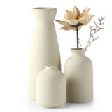 CEMABT Bej Seramik vazo Seti-3 Dekor için Küçük Çiçek vazosu, Modern Boho Çiftlik Evi Dekoru, Pampas Çim ve Kurutulmuş Çiçekler için Dekoratif vazo, Fikir Rafı, Masa, Kitaplık, Giriş Yeri - Eskitilmiş