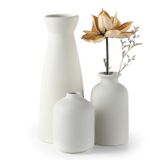 CEMABT Beyaz Seramik Vazo Seti-3 Küçük Çiçek Vazo Dekor için, Modern Boho Çiftlik Evi Ev Dekoru, Pampa Çim ve Kuru Çiçekler için Dekoratif Vazo, Fikir Rafı, Masa, Kitaplık, Giriş Yolu - Eskitilmiş