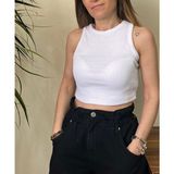 Cemeka Tekstil Halter Yaka Crop Atlet - Beyaz