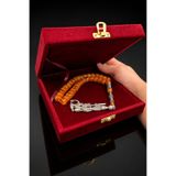 Cemhan Göksal Bal Amber Hareli Sıkma Kehribar Tesbih 13x9 mm Kesme Model Metal Püsküllü SK13X9-A44