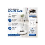 ÇEMİ 360° Metal Başlıklı Döner Mop Ayarlanabilir Saplı Mikrofiber Başlıklı Temizlik Mopu