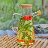 Çemi 900 ml Borosilikat Cam Yağdanlık - Bambu Kapaklı Akıtmaz Tasarım - Şeffaf