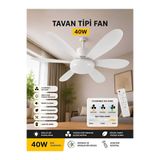 ÇEMİ Lodos Fan LED Kumandalı Işıklı Vantilatör Tavana Monteli 6 Kanatlı Kristal Avize Lamba 40W