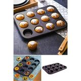 ÇEMİ- Paslanmaz Çelik 12'li Muffin Kalıbı - Siyah Yapışmaz Kaplama Kek Tepsisi