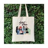 Cemira Black Pink Shut Down Blackpink Bez Çanta Baskılı Tote Bag Kadın Tasarım Koleksiyonu - Bej