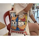 Cemira Donald Duck Tasarım Kalın Kanvas Rips Omuz Çantası Pamuk Malzemeden Şık Görünüm ile Üretildi - 10D-Krem