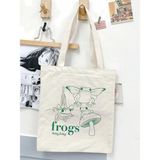 Cemira Frog Kurbağa Tasarım Ham Bez Tote Bag Çanta Pinterest Çanta Organik Pamuk ve Polyester Materyal - 35*40 - 101-Bej