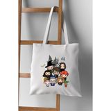Cemira Harry Potter Tasarım Kalın Beyaz Su Geçirmez Canvas Tote Bag Bez Çanta - 10D-Krem