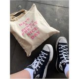 Cemira Have A Funny Pretty Nice Day Kalın Tote Bag, Bez Çanta, Alışveriş Çantası, Kitap Çantası - 10D-Krem