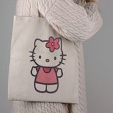 Cemira Hello Kitty Tasarım Bez Çanta Krem Renkli Tekstil Malzeme Bohem Tema Hafif Özellikler