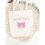 Cemira I'm Just A Girl Tasarım Y2k Ham Bez Tote Bag Çanta Pamuk Malzemeden Şık ve Ergonomik Tasarım - 10D-Krem