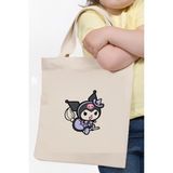 Cemira Kawaii Kuromi Tasarım Çocuk Çantası, Oyuncak Çantası, Kitap Çantası, Tote Bag Bez Çanta - 10D-Krem