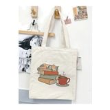 Cemira Kitap Kedi ve Çay Tasarım Ham Bez Tote Bag Çanta, Pinterest Çanta, Kitap Çantası