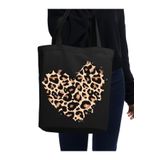 Cemira Leopar Siyah Kanvas Kalın Tote Bag, Shopper Bag, Omuz Çantası, Leopar Çanta