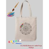 Cemira Mandala Boyama Çantası Hediye Ham Bez 35x40 Cm Renkli Desenli Tasarım
