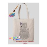 Cemira Mandala Kedi Boyama Çantası Hobi 35*40 cm Ham Bez Çanta Boyama