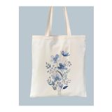 Cemira Mavi Çiçek Retro Ham Bez Tote Bag Çanta, Pinterest Çanta, Shopper Bag