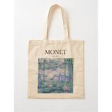 Cemira Monet - Zambaklar Baskılı Ham Bez Çanta, Eco-friendly Tekstil, Hafif ve Bohem Tasarım - 10D-Krem