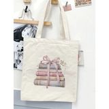 Cemira Pamuk Bez Çanta Kitap Tasarım Pinterest Tote Bag Kadınlar İçin Ergonomik Tasarım - 10D-Krem