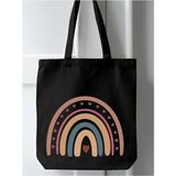 Cemira Siyah Kanvas, Bohem Rainbow Gökkuşağı Tote Bag Bez Çanta, Kanvas Çanta, Shopper Bag - Renkli