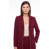 Cemo Gold Düğme Detaylı Uzun Blazer Ceket - S - Bordo