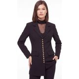 Cemo Gold Düğme Detaylı Uzun Blazer Ceket - Siyah