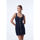 cemo Kadın Jean Mini Elbise Askılı Düğmeli Denim Elbise