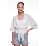 cemo Kadın Önü Bağlamalı Yarasa Kol Crop Bolero Bluz