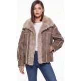 Cemo Yakası ve Içi Peluş Süet Ispanyol Kol Ceket Kaban - Camel - Standart