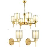 Cemre 6 Lı Gold Modern Tasarım Yatak Odası Salon Avize-aplik Seti 3 Parça Avize-aplik Seti Seti