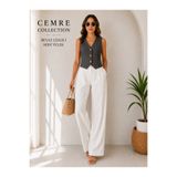 Cemre Collection Bezayağı kumaştan beyaz çizgili minimal yelek