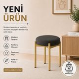 Cemre Tekli Puf Tabure Bench Makyaj Sandalyesi Gold Ayak - Antrasit